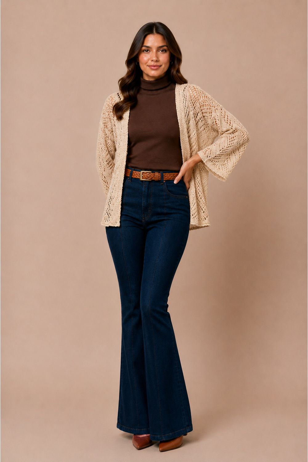 KIMONO TRICOT ABERTO AREIA